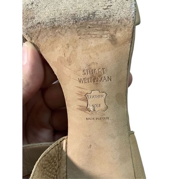 Stuart Weitzman Leather Nude Strappy Chunk Heel Sandal - Picture 13 of 16